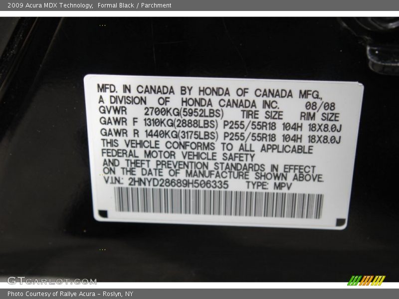 Formal Black / Parchment 2009 Acura MDX Technology