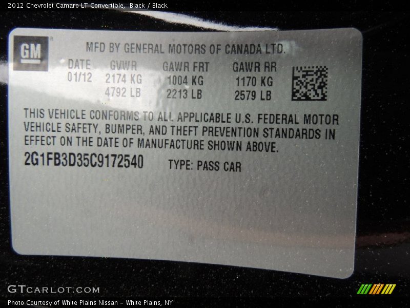 Black / Black 2012 Chevrolet Camaro LT Convertible