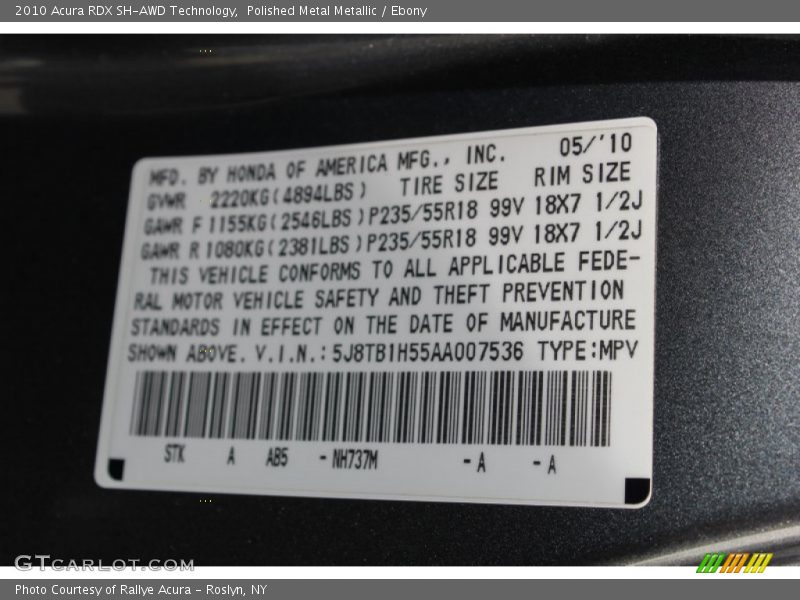 Polished Metal Metallic / Ebony 2010 Acura RDX SH-AWD Technology