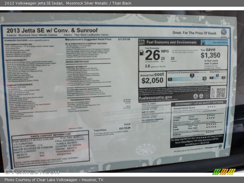 Moonrock Silver Metallic / Titan Black 2013 Volkswagen Jetta SE Sedan