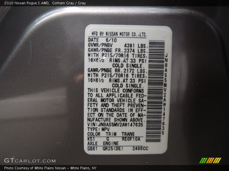 Gotham Gray / Gray 2010 Nissan Rogue S AWD