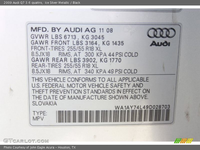 Ice Silver Metallic / Black 2009 Audi Q7 3.6 quattro