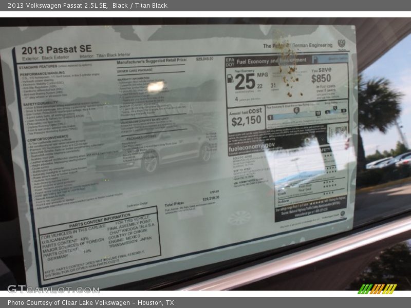Black / Titan Black 2013 Volkswagen Passat 2.5L SE