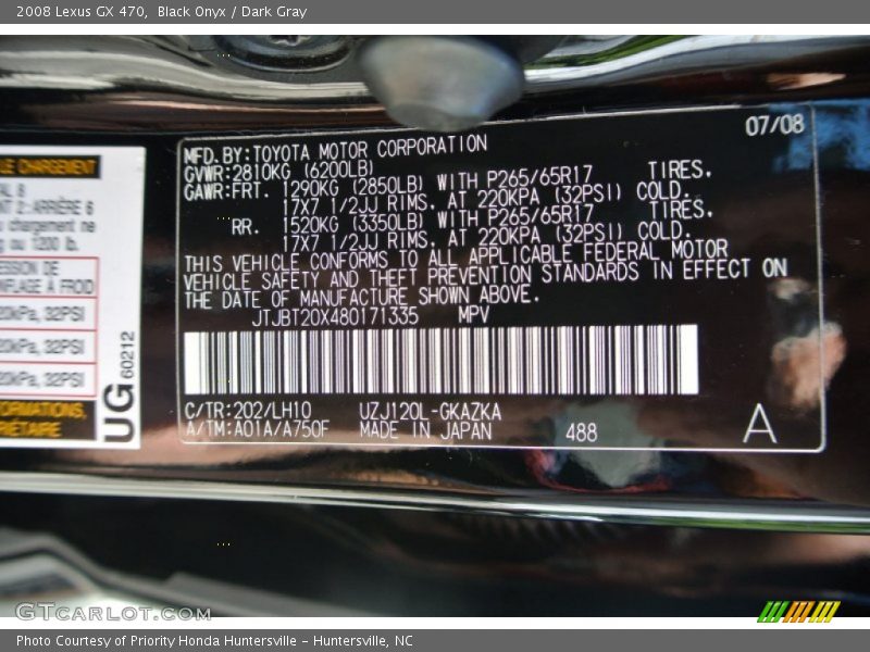 Black Onyx / Dark Gray 2008 Lexus GX 470