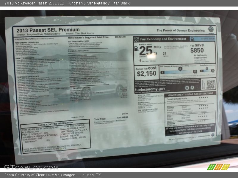 Tungsten Silver Metallic / Titan Black 2013 Volkswagen Passat 2.5L SEL