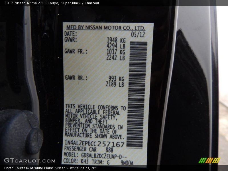 Super Black / Charcoal 2012 Nissan Altima 2.5 S Coupe