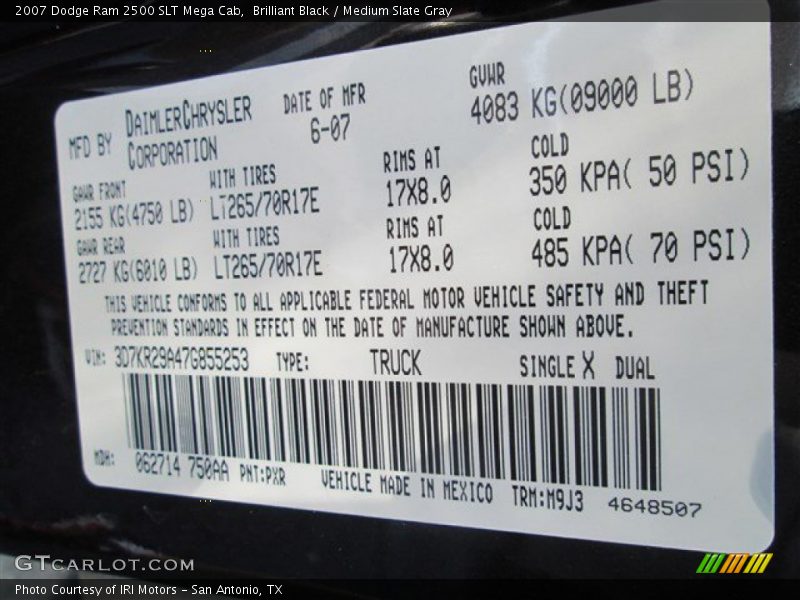 Brilliant Black / Medium Slate Gray 2007 Dodge Ram 2500 SLT Mega Cab