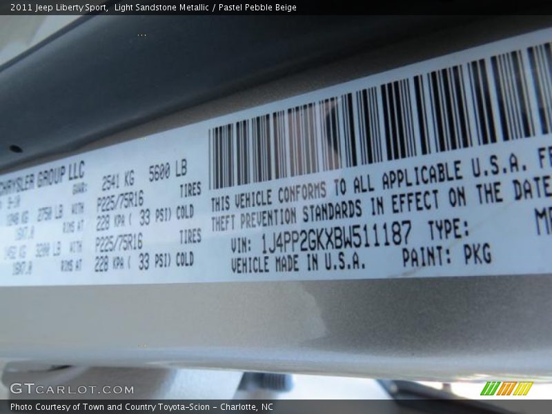 2011 Liberty Sport Light Sandstone Metallic Color Code PKG