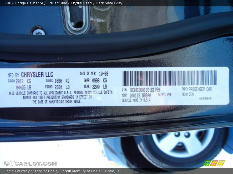 Brilliant Black Crystal Pearl / Dark Slate Gray 2009 Dodge Caliber SE
