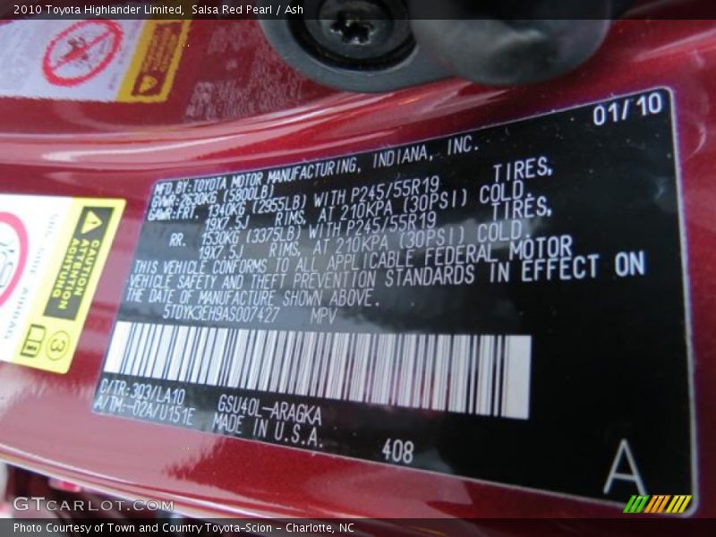 2010 Highlander Limited Salsa Red Pearl Color Code 3Q3