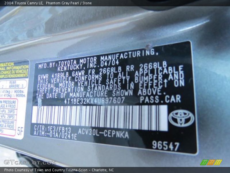 Phantom Gray Pearl / Stone 2004 Toyota Camry LE
