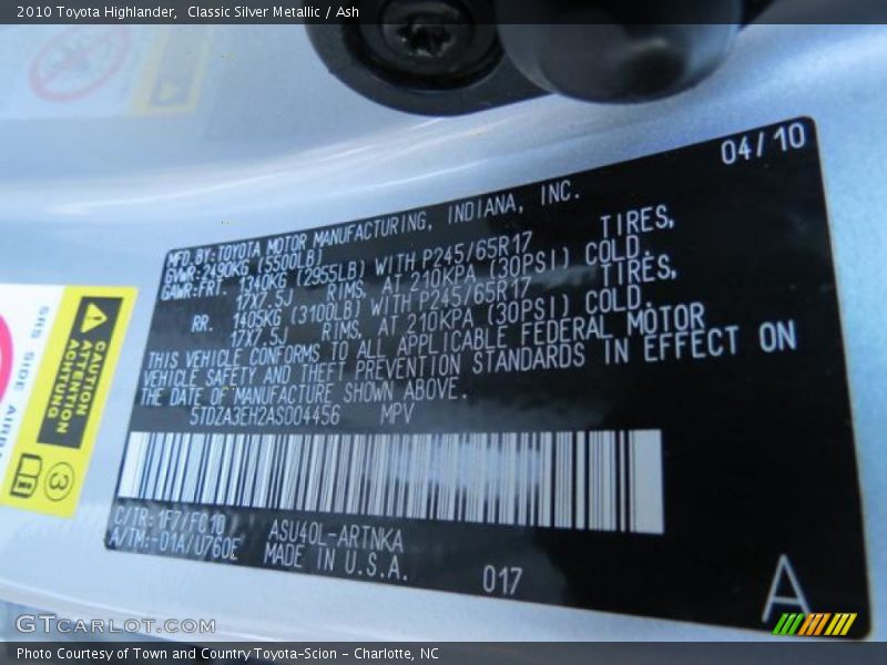 Classic Silver Metallic / Ash 2010 Toyota Highlander