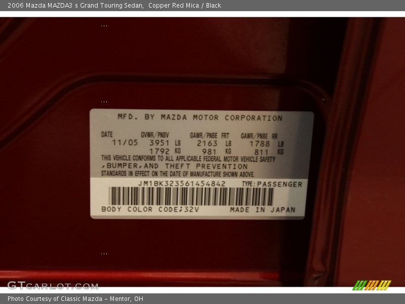 2006 MAZDA3 s Grand Touring Sedan Copper Red Mica Color Code 32V