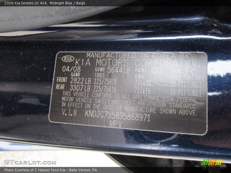 Midnight Blue / Beige 2009 Kia Sorento LX 4x4