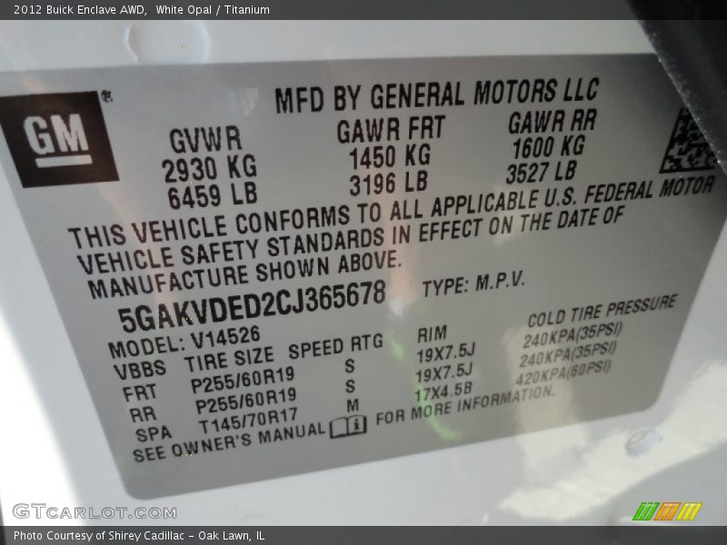 White Opal / Titanium 2012 Buick Enclave AWD