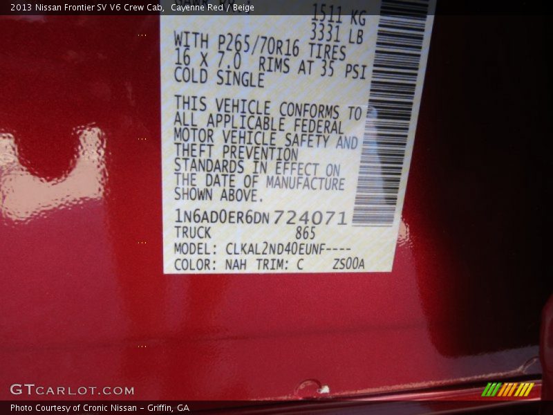 Cayenne Red / Beige 2013 Nissan Frontier SV V6 Crew Cab