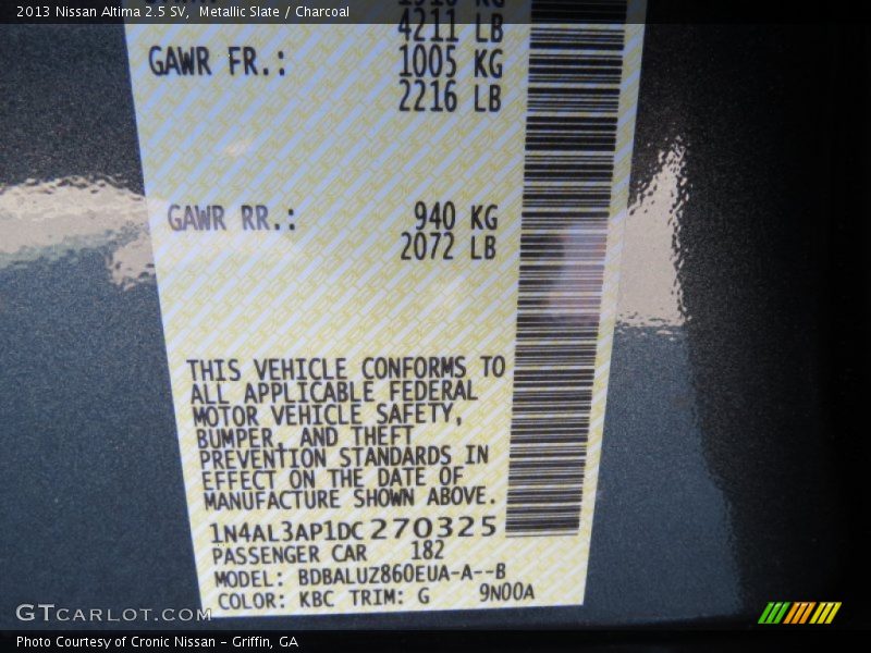 Metallic Slate / Charcoal 2013 Nissan Altima 2.5 SV