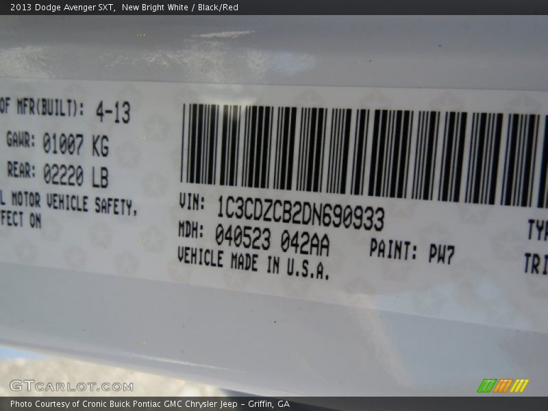 New Bright White / Black/Red 2013 Dodge Avenger SXT