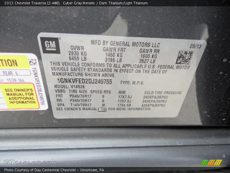 Cyber Gray Metallic / Dark Titanium/Light Titanium 2013 Chevrolet Traverse LS AWD