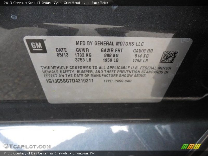 Cyber Gray Metallic / Jet Black/Brick 2013 Chevrolet Sonic LT Sedan