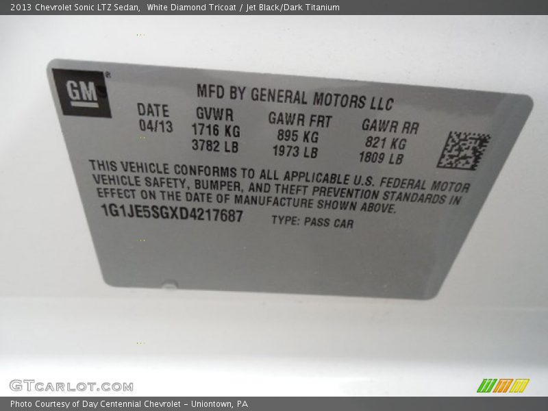 White Diamond Tricoat / Jet Black/Dark Titanium 2013 Chevrolet Sonic LTZ Sedan