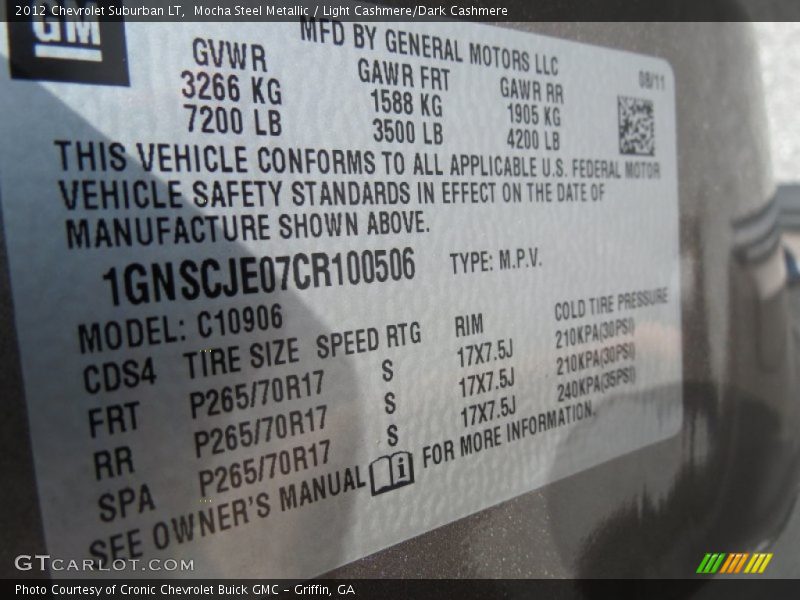 Mocha Steel Metallic / Light Cashmere/Dark Cashmere 2012 Chevrolet Suburban LT