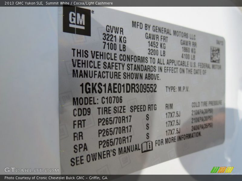 Summit White / Cocoa/Light Cashmere 2013 GMC Yukon SLE