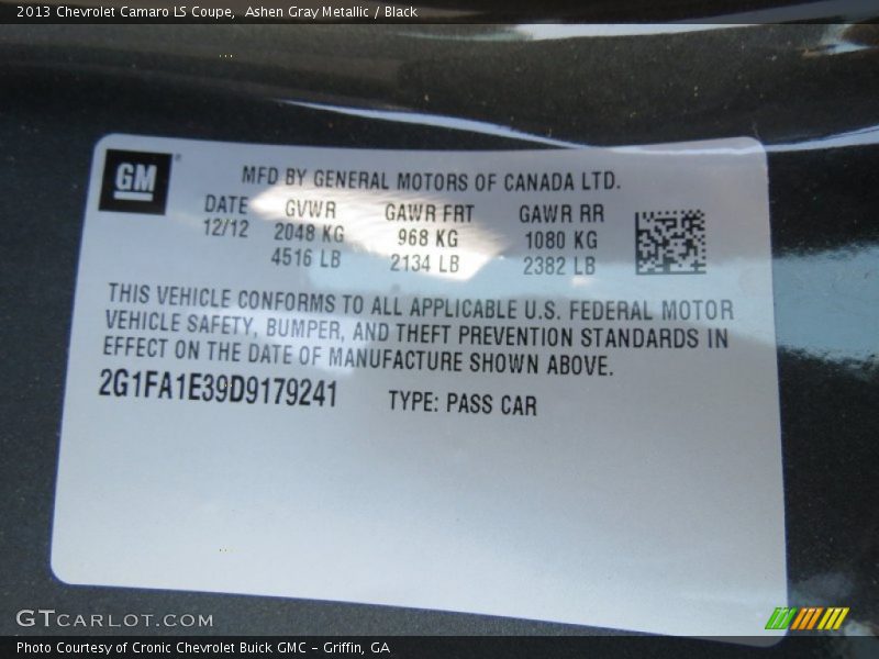 Ashen Gray Metallic / Black 2013 Chevrolet Camaro LS Coupe
