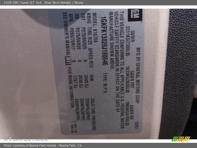 Silver Birch Metallic / Ebony 2008 GMC Yukon SLT 4x4