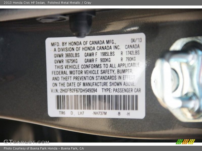 2013 Civic HF Sedan Polished Metal Metallic Color Code NH737M