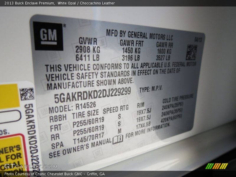 White Opal / Choccachino Leather 2013 Buick Enclave Premium