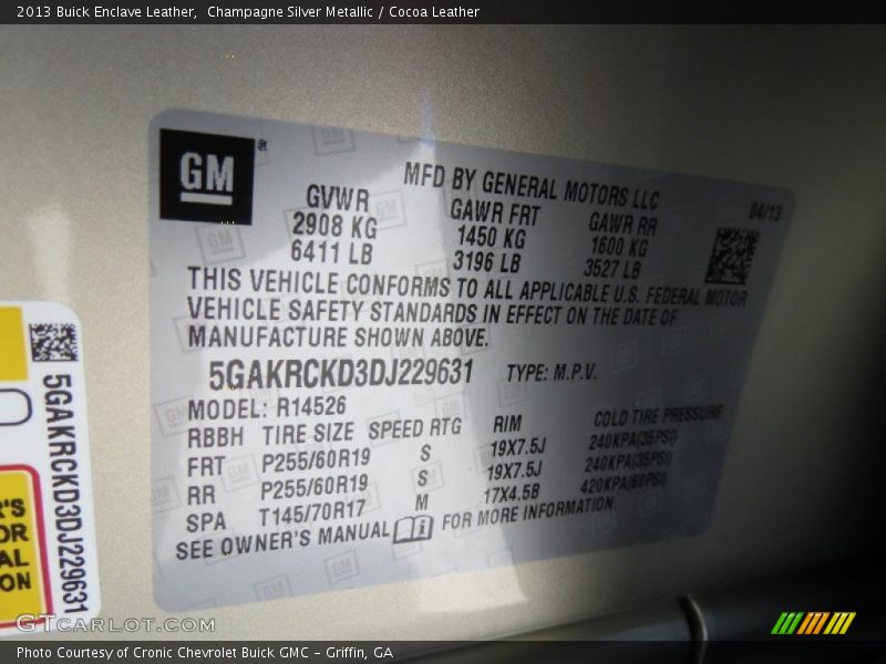 Champagne Silver Metallic / Cocoa Leather 2013 Buick Enclave Leather