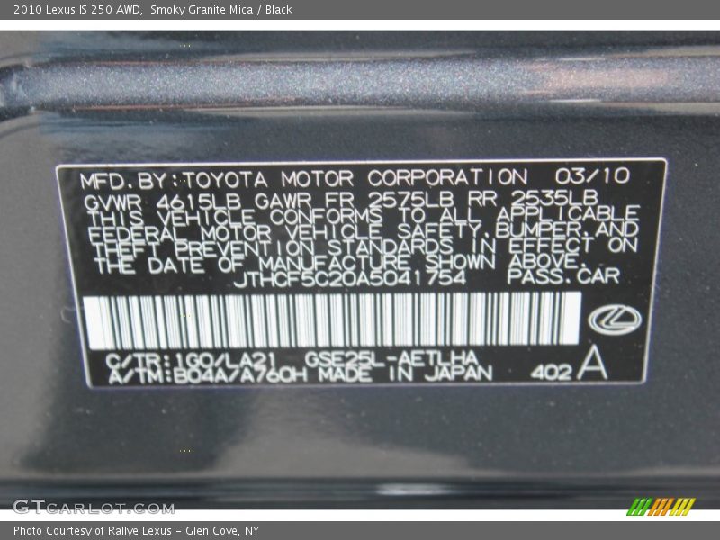 Smoky Granite Mica / Black 2010 Lexus IS 250 AWD
