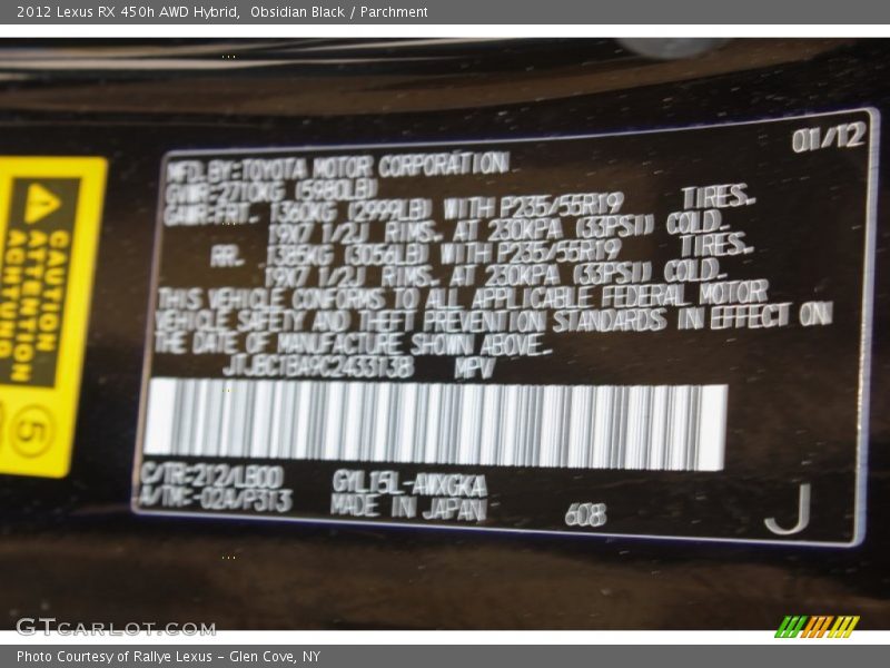 Obsidian Black / Parchment 2012 Lexus RX 450h AWD Hybrid
