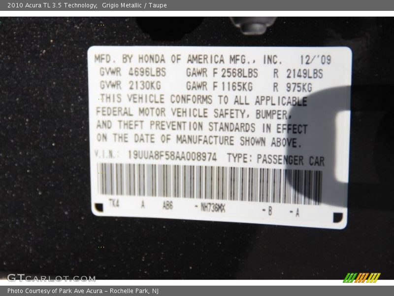 Grigio Metallic / Taupe 2010 Acura TL 3.5 Technology