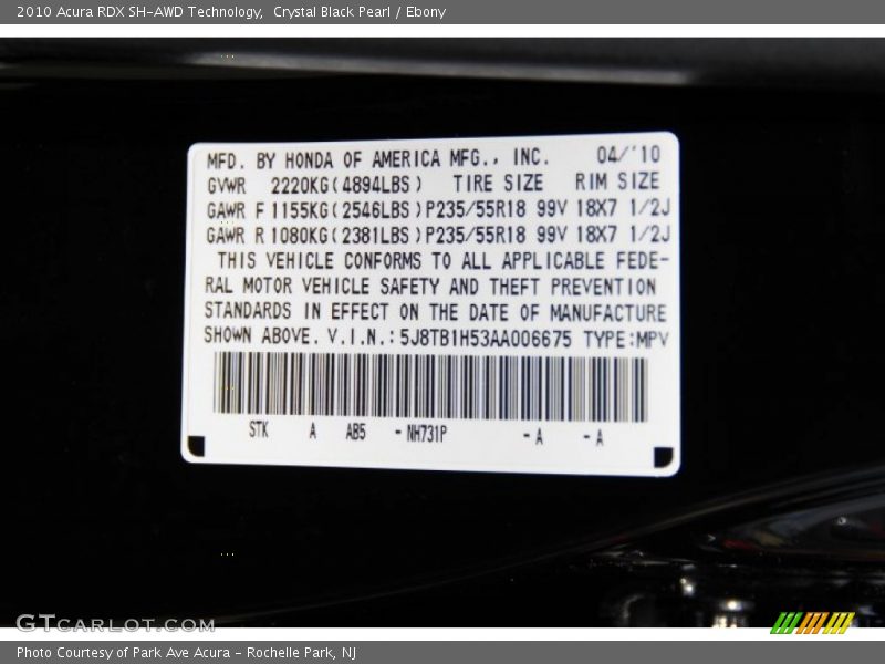 Crystal Black Pearl / Ebony 2010 Acura RDX SH-AWD Technology