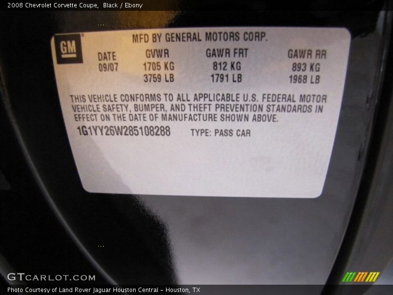 Black / Ebony 2008 Chevrolet Corvette Coupe