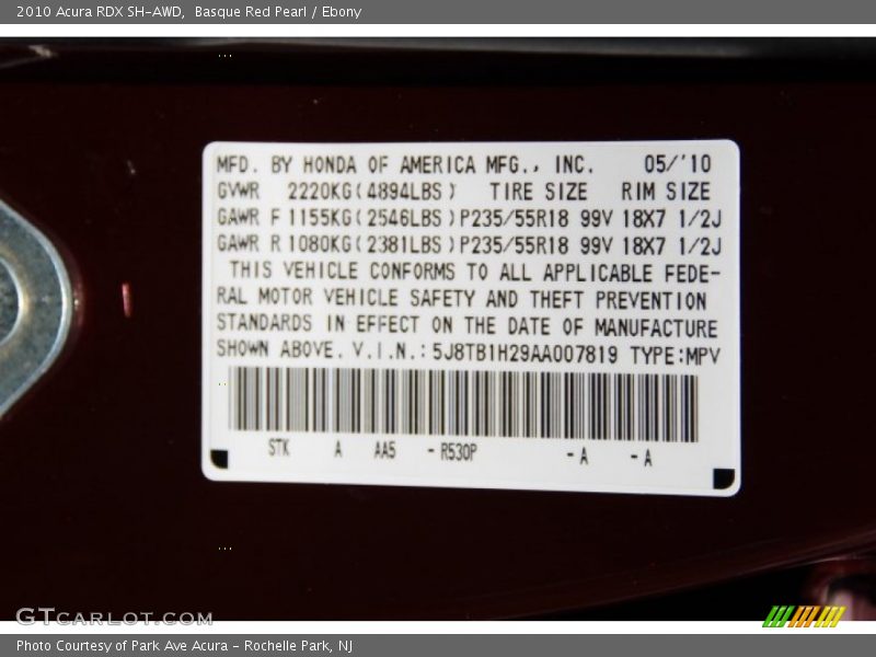 Basque Red Pearl / Ebony 2010 Acura RDX SH-AWD