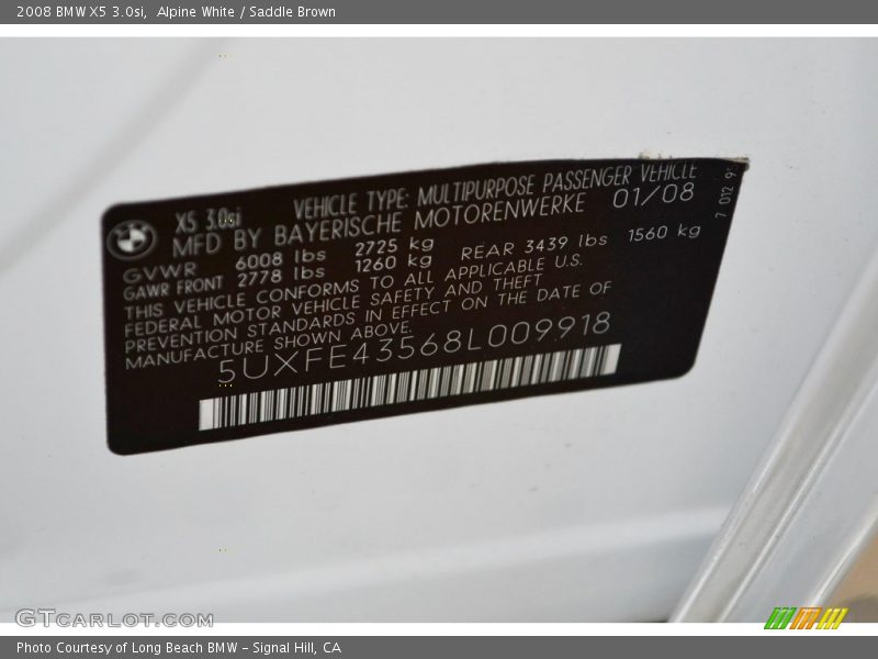 Alpine White / Saddle Brown 2008 BMW X5 3.0si