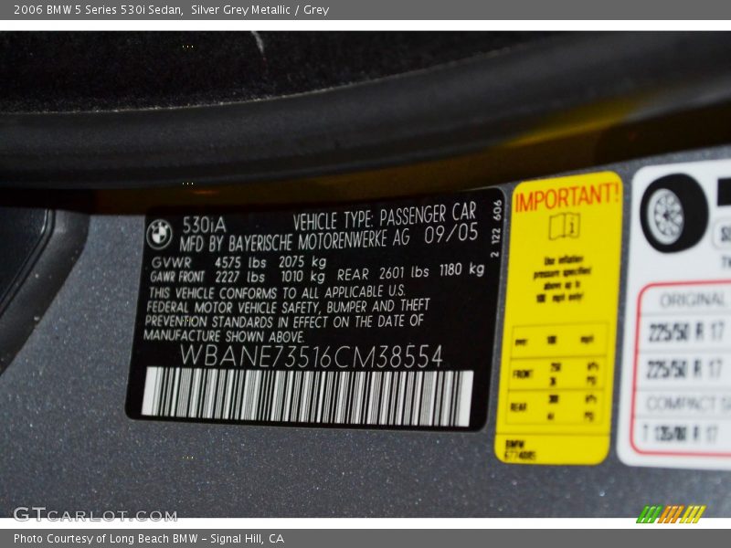 Silver Grey Metallic / Grey 2006 BMW 5 Series 530i Sedan