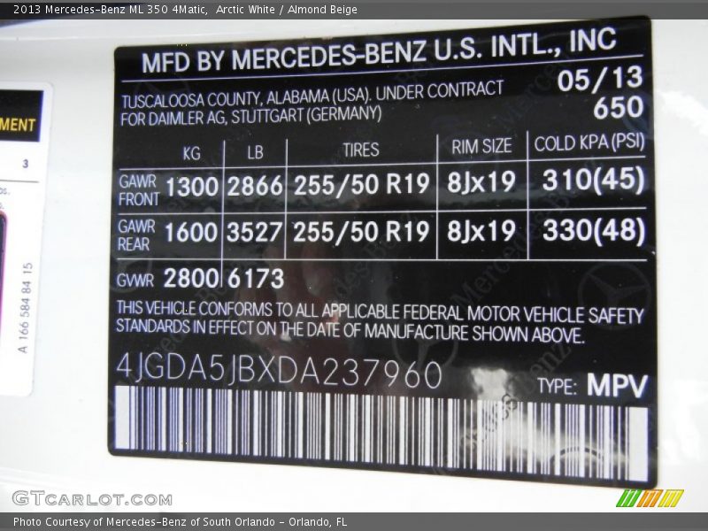 Arctic White / Almond Beige 2013 Mercedes-Benz ML 350 4Matic