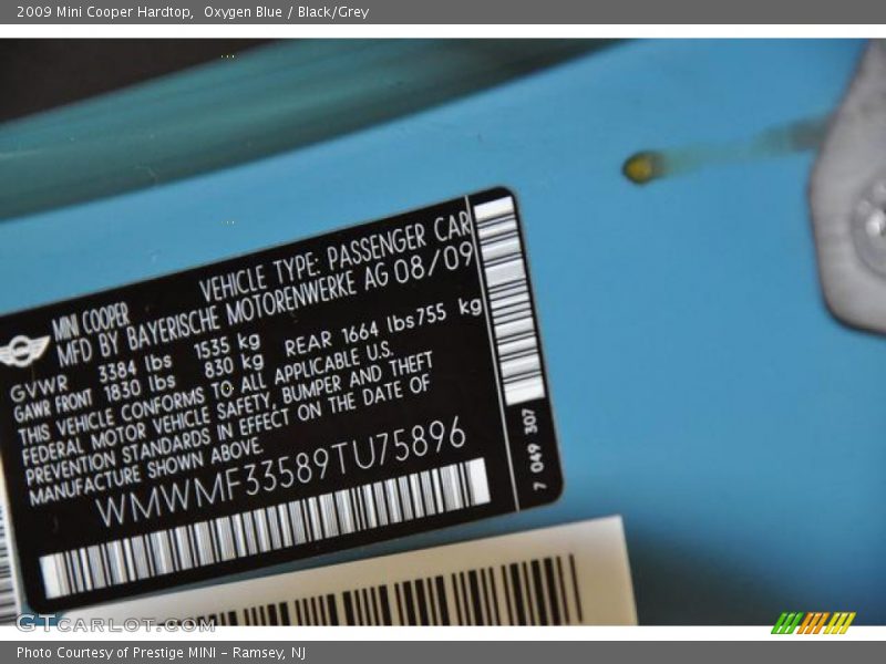 Oxygen Blue / Black/Grey 2009 Mini Cooper Hardtop