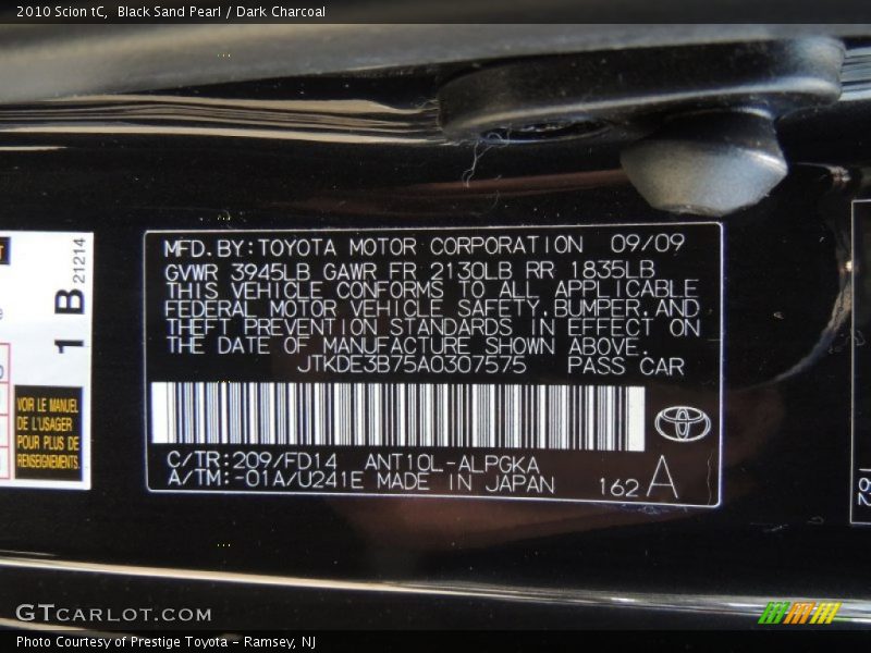 Black Sand Pearl / Dark Charcoal 2010 Scion tC