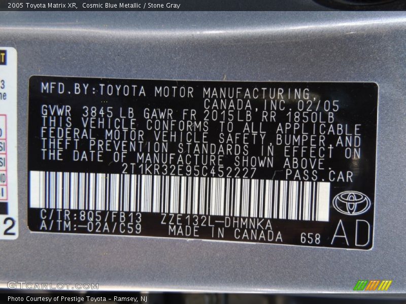 Cosmic Blue Metallic / Stone Gray 2005 Toyota Matrix XR