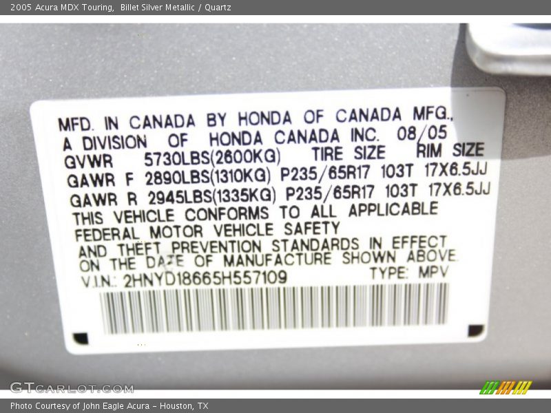 Billet Silver Metallic / Quartz 2005 Acura MDX Touring