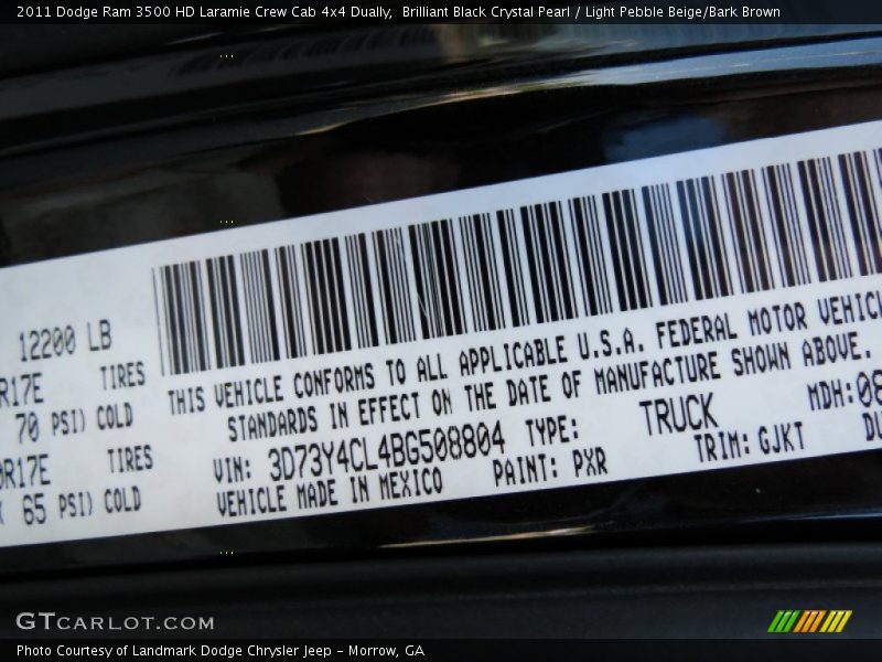 Brilliant Black Crystal Pearl / Light Pebble Beige/Bark Brown 2011 Dodge Ram 3500 HD Laramie Crew Cab 4x4 Dually