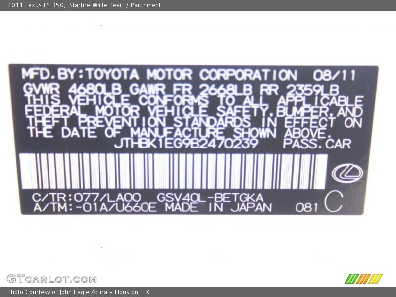 Starfire White Pearl / Parchment 2011 Lexus ES 350