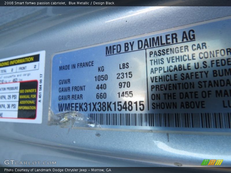 Blue Metallic / Design Black 2008 Smart fortwo passion cabriolet