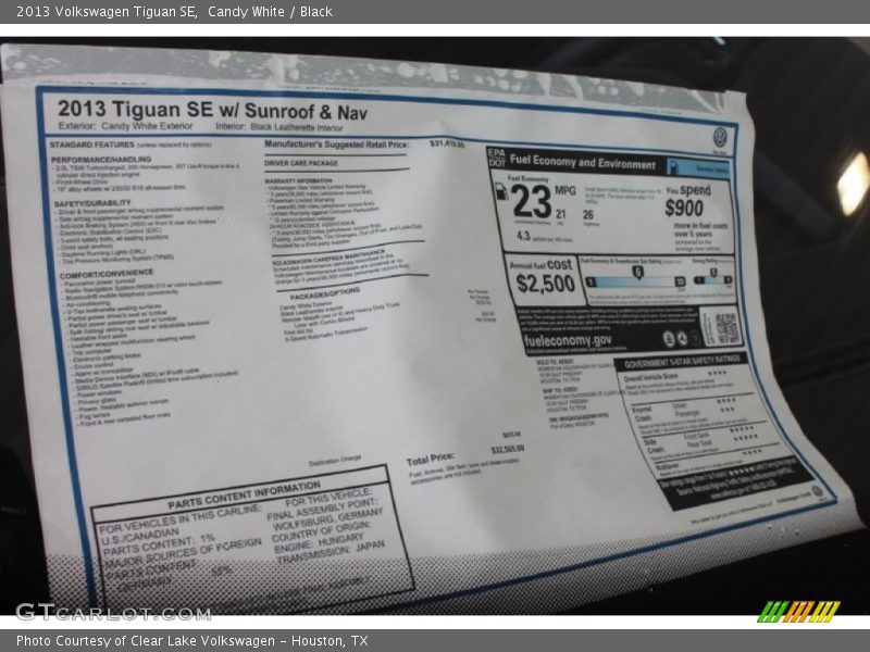 Candy White / Black 2013 Volkswagen Tiguan SE