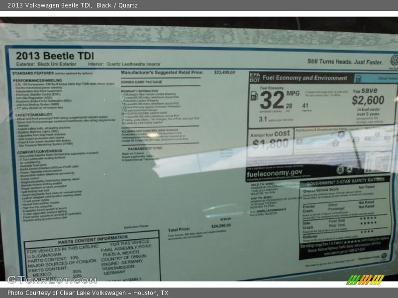  2013 Beetle TDI Window Sticker